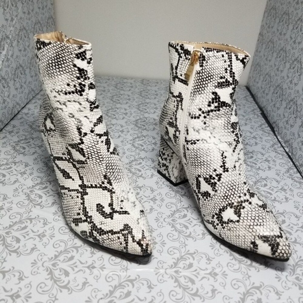 Snake Print block Lita booties by WETKISS EUC